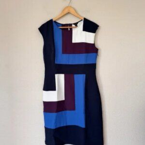 Ann Taylor Color Block Sheath Dress Size 8 Blue White Purple New